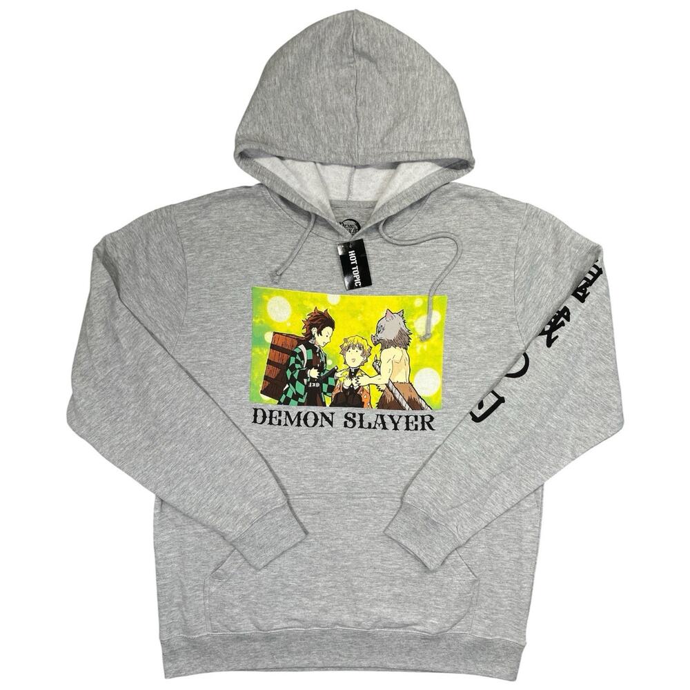 Demon Slayer Kimetsu No Yaiba Hoodie L Gray Hot Topic Anime Graphic NWT